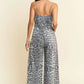 Davi & Dani Leopard Spaghetti Straps Wide Leg Jumpsuit - Farnelli