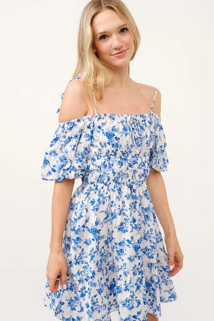 And The Why Off Shoulder Bubble Sleeve Dress - Farnelli
