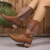 Embroidered Western Cowboy Boots - Caramel