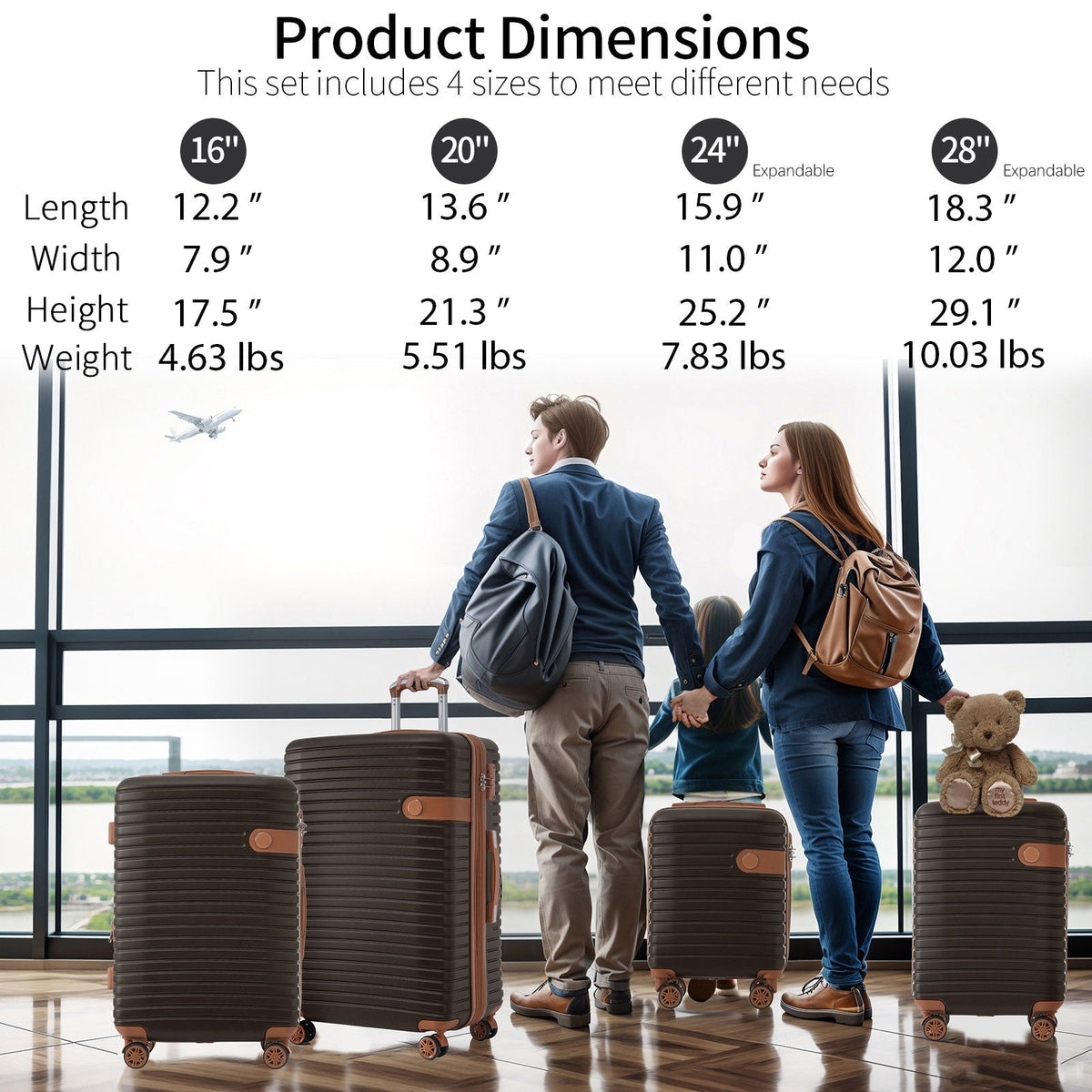 HouseOfZazla coffee ABS hard shell expandable luggage set with spinner wheels