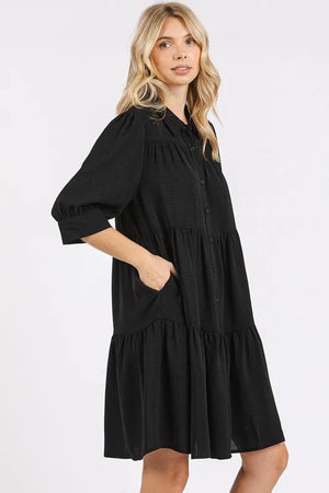 Mittoshop Button Detail Collared Neck Tiered Shirt Dress - Farnelli