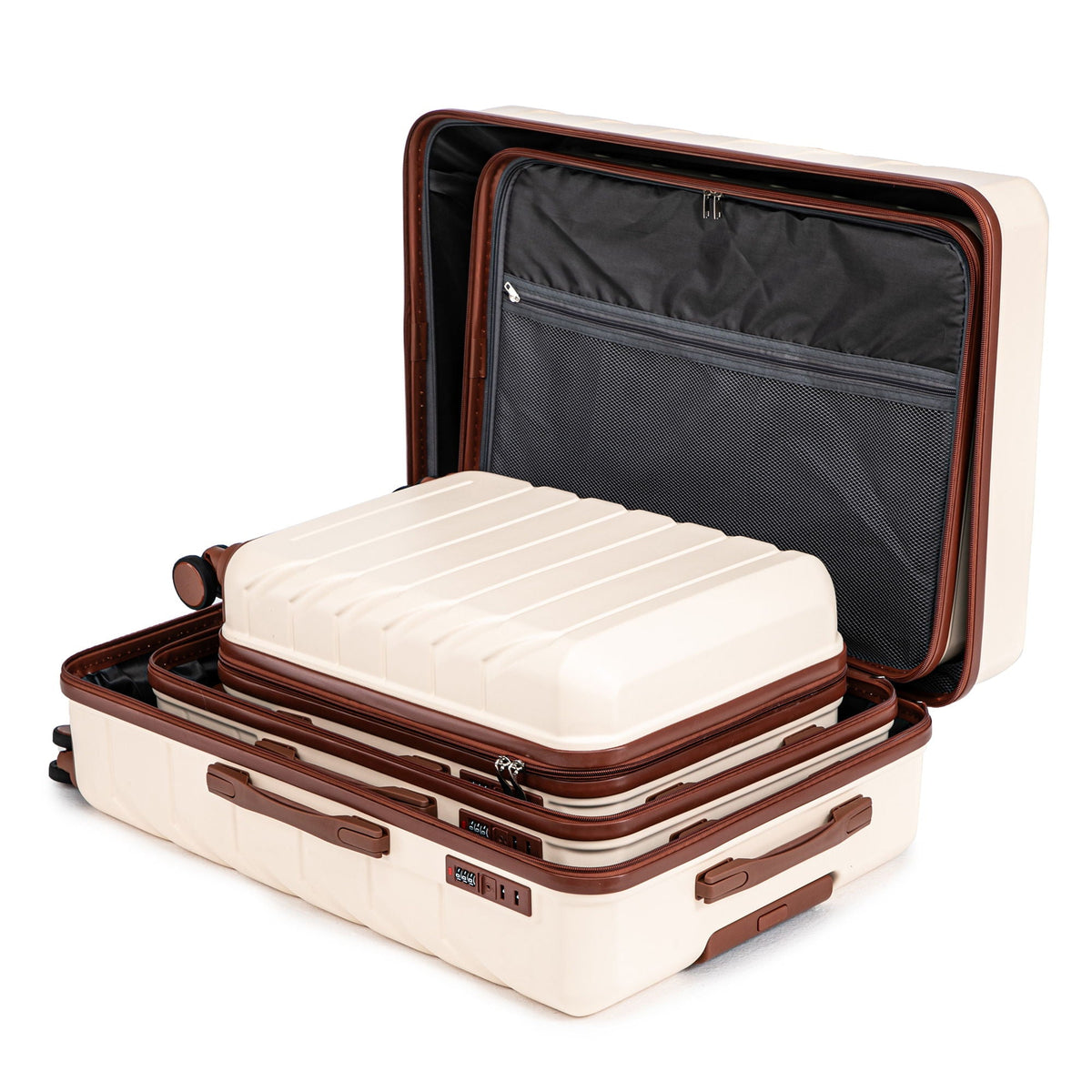 HouseOfZazla 3-piece spinner wheel luggage set with combination locks in assorted sizes