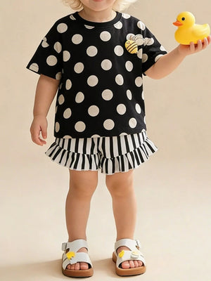 Children's Polka Dot Top and Ruffle Trim Shorts Set - Farnelli
