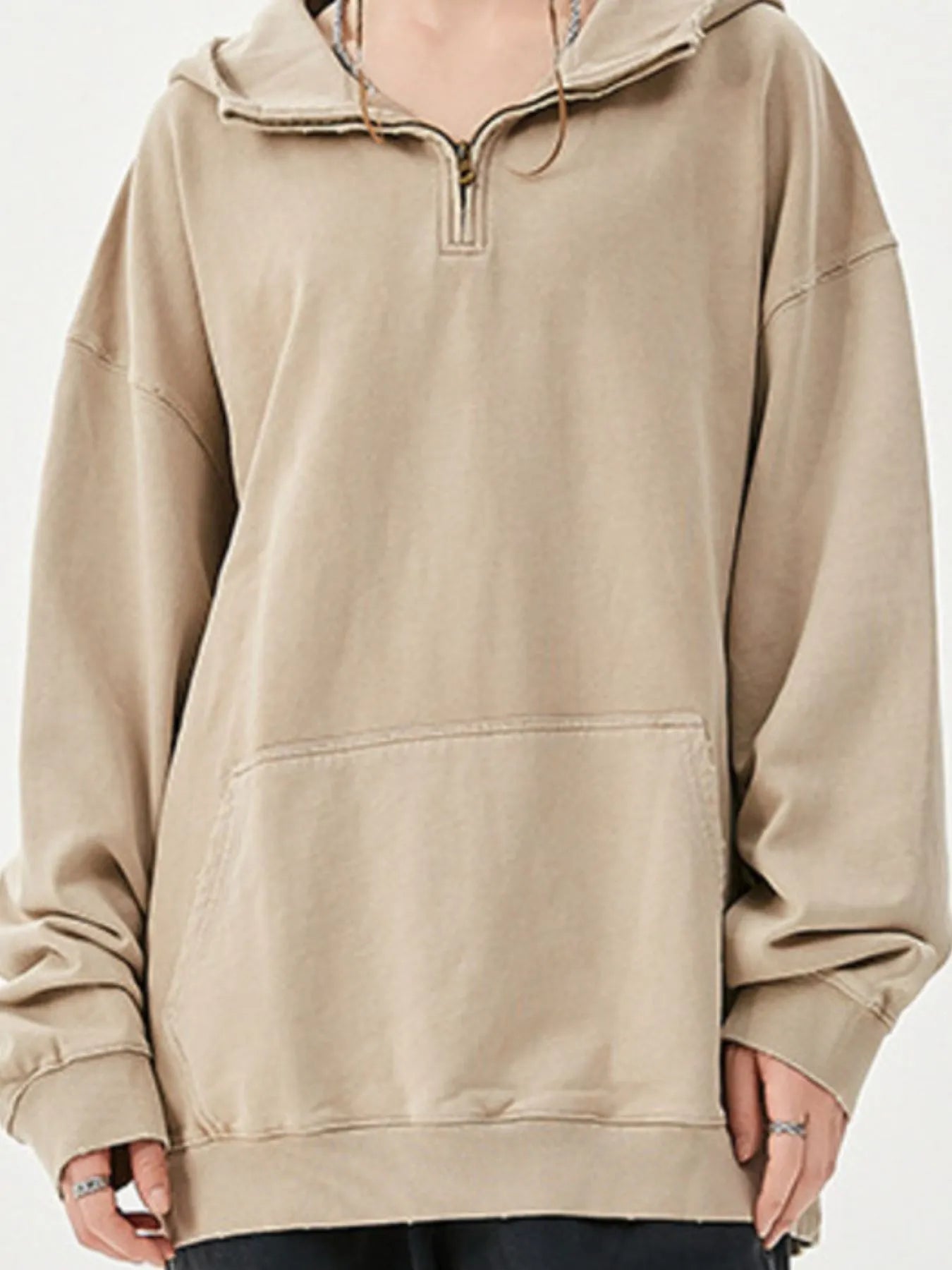 Men's Washed Quarter-Zip Hoodie with Kangaroo Pocket - Farnelli