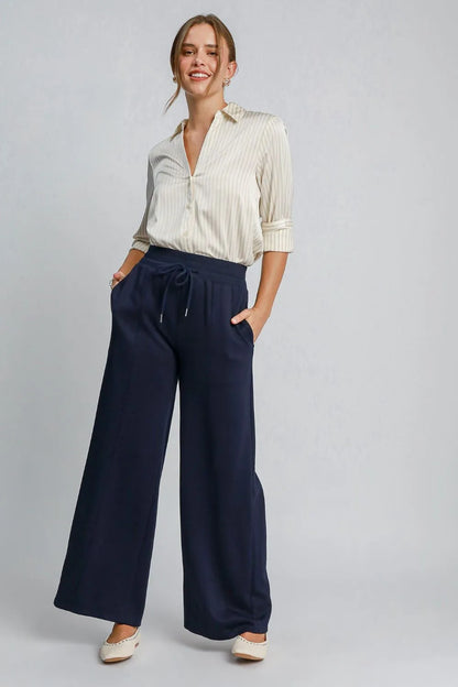 Umgee Drawstring Wide Leg Pants with Pockets - Farnelli