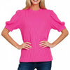 Zenana Raised Rib Puff Sleeve Top - HOT PINK