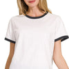 Zenana Contrast Binding Short Sleeve Tee Shirts - Black