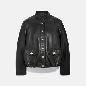Women’s Black Biker Aviator Sheepskin Shearling Leather Jacket