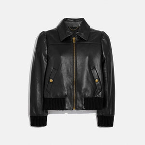 Women’s Black Shearling Aviator Leather Bomber Jacket
