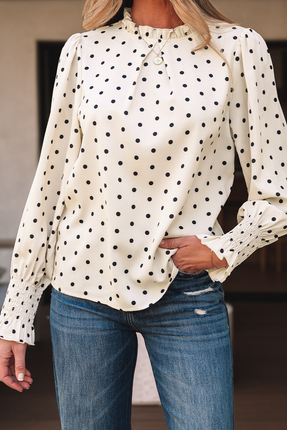 Catalina Polka Dot Lantern Sleeve Blouse - Farnelli