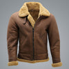 Men’s Brown B3 Shearling Sheepskin WW2 Bomber Leather Flying Aviator Jacket - Brown