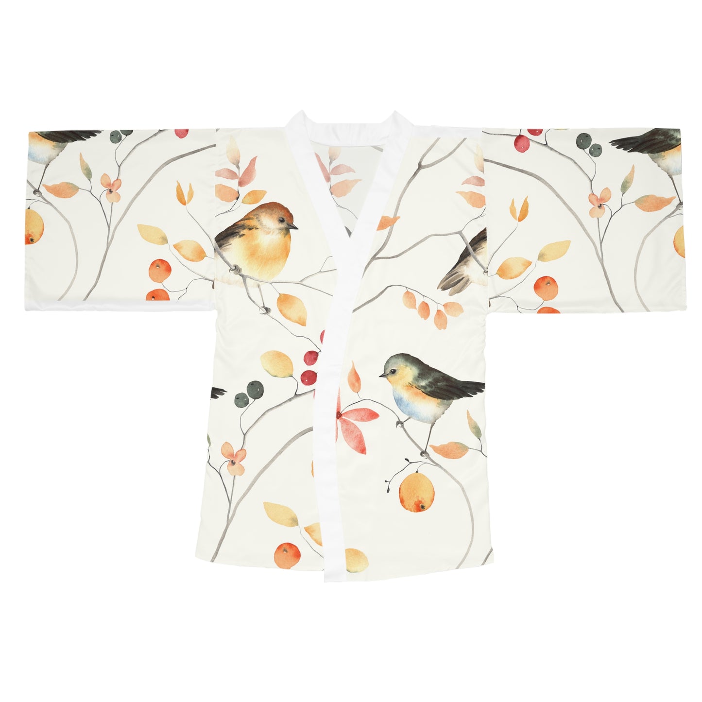 Botanical Bird Long Sleeve Kimono Robe | Cozy Loungewear, Relaxing Spa Gift, Boho Home Decor, Nature-Inspired Gift, Spring Fashion