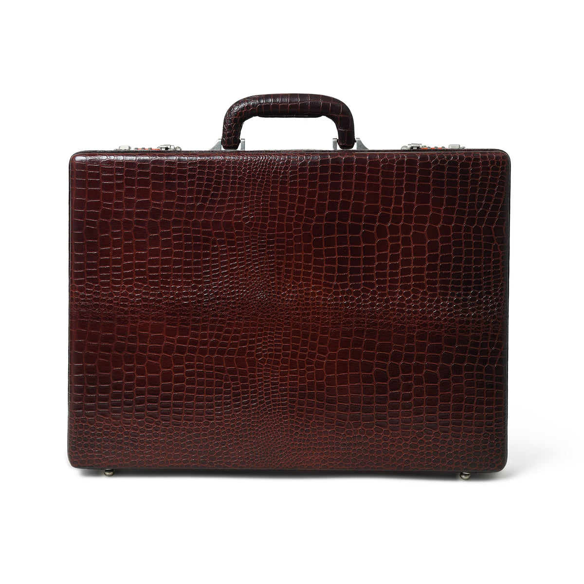 Brown executive croco leather briefcase by Classy Leather Bags with sturdy handles and a sleek, textured crocodile pattern.