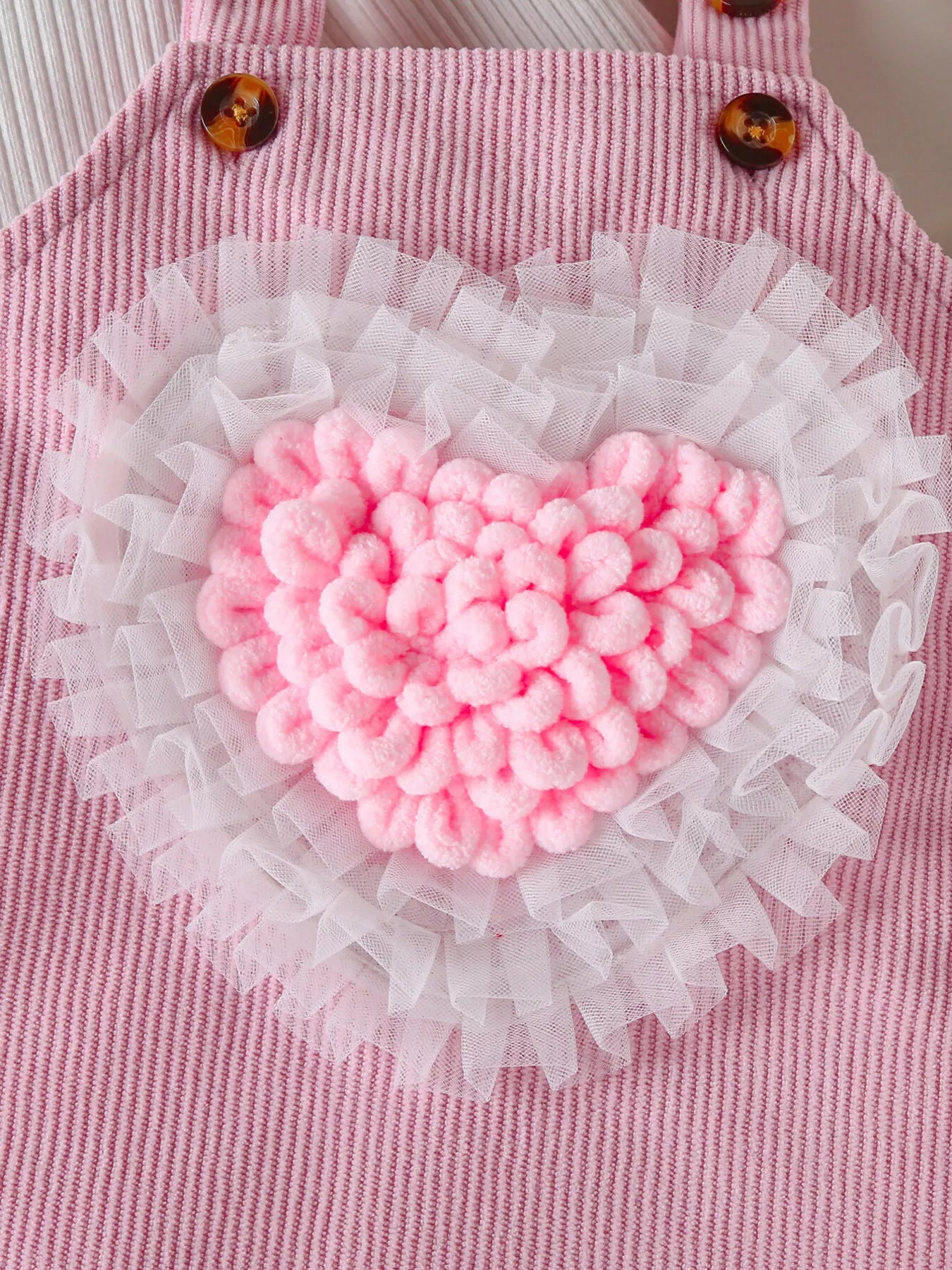 Children's Heart Decor Corduroy Overall Dress & Ribbed Top Set - Farnelli