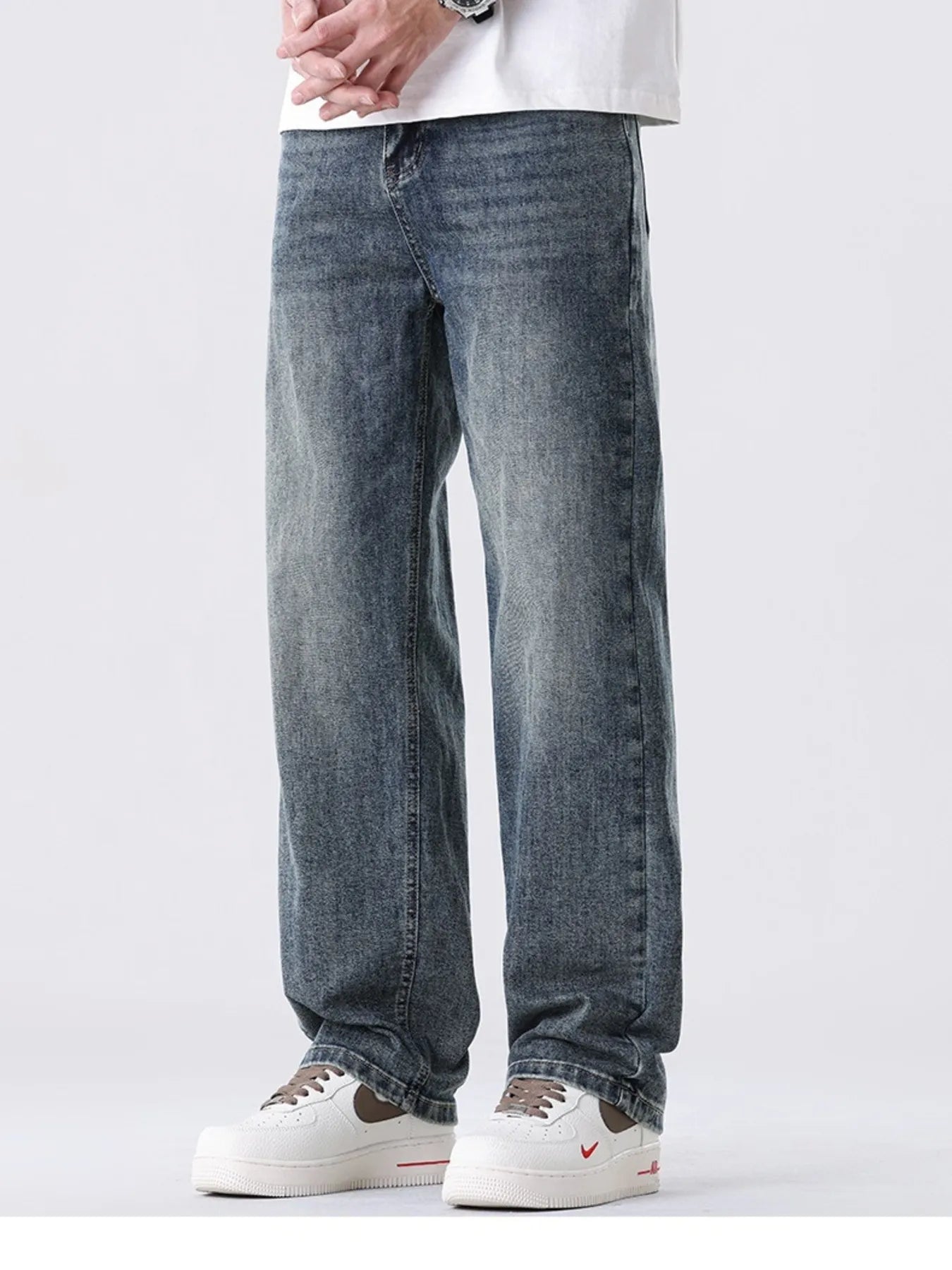 Men's Full Size Vintage Wash Relaxed Fit Straight Jeans Plus Size - Farnelli