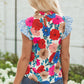 Ainara Floral Mock Neck Striped Flutter Sleeve Blouse - Farnelli