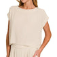 Zenana Woven Crinkle Gauze Crop Tee and Skirt Set - Farnelli