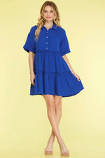 She + Sky Full Size Button Front Frill Tiered Mini Dress Plus Size - Farnelli