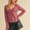 Aemi + Co Twisted Sweetheart Neck Long Sleeve Blouse - Dusty Pink