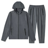 Men's Plus Size Drawstring Zip Up Hooded Top and Pants Set - Dark Gray
