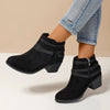 Tassel Point Toe Block Heels Boots - Black