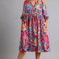 Umgee Full Size Floral Print Tie Neck Midi Dress with Pockets Plus Size - Farnelli