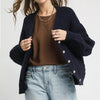 Umgee Cable Knit Pearl Button Cardigan - NAVY