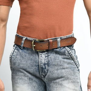 Eden Tan men's leather belt from Classy Leather Bags, featuring a smooth brown leather strap and silver buckle.