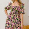 ODDI Full Size Floral Tie-Back Mini Dress - Black Multi