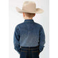 Stetson Medium Weight Denim Long Sleeve (Blue) - Boy's Western Shirt