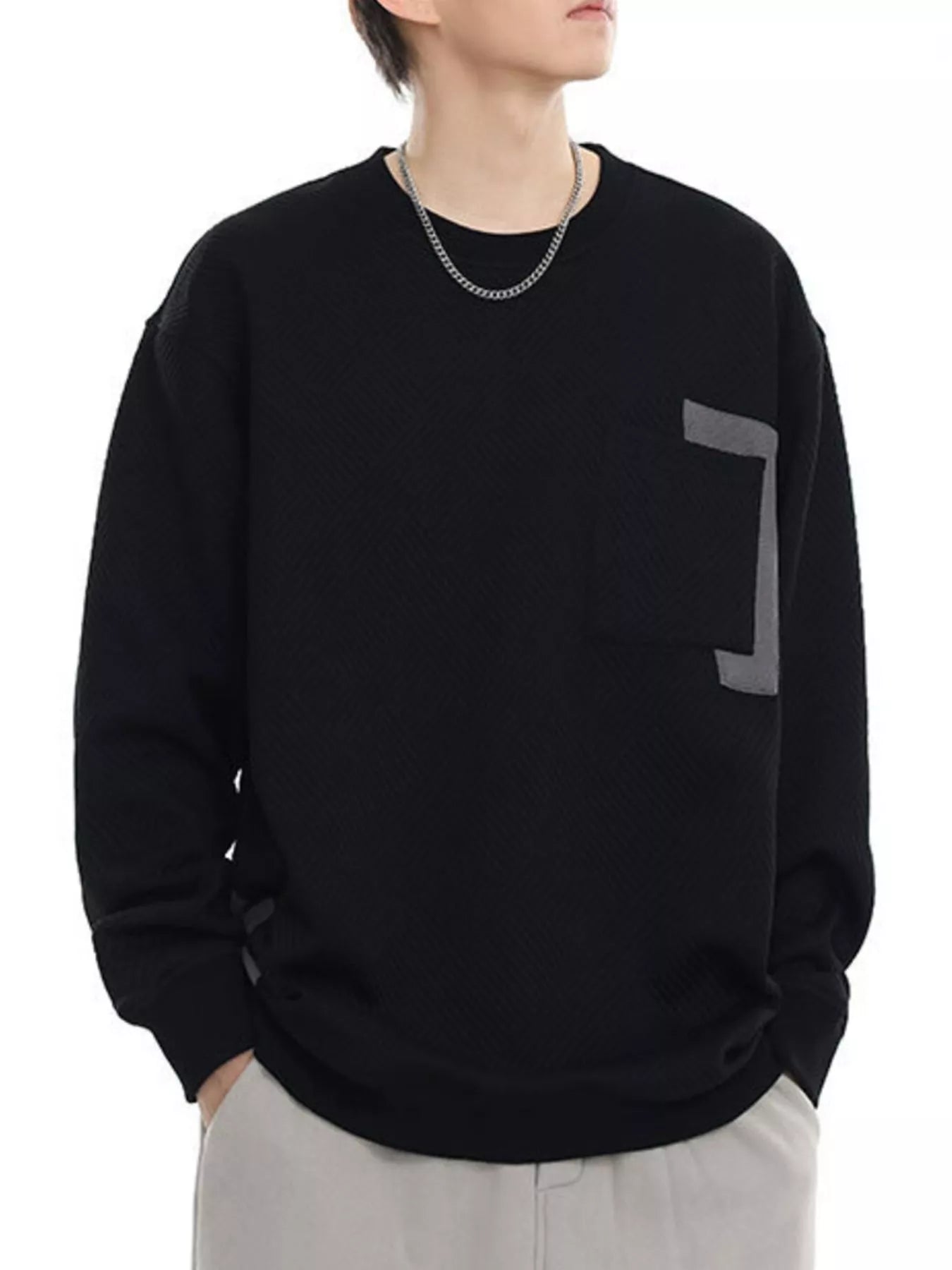 Men's Plus Size Crew Neck Sweatshirt with Pocket Detail - Farnelli