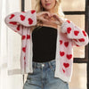 ADORA Fuzzy Heart Button Down Cardigan - Ivory/Red