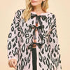 Davi & Dani Leopard Ribbon Tie Front Loose Fit Cardigan - Blush Pink
