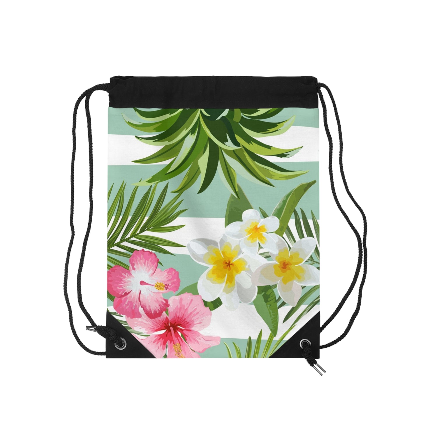 Tropical Drawstring Bag for Beach Days, Gym, Travel; Floral Pineapple & Hibiscus Design, Summer Vibes, Gift for Her, Eco-Friendly