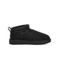 Black UGG women's Classic Ultra Mini boots, side view with low shaft and suede finish