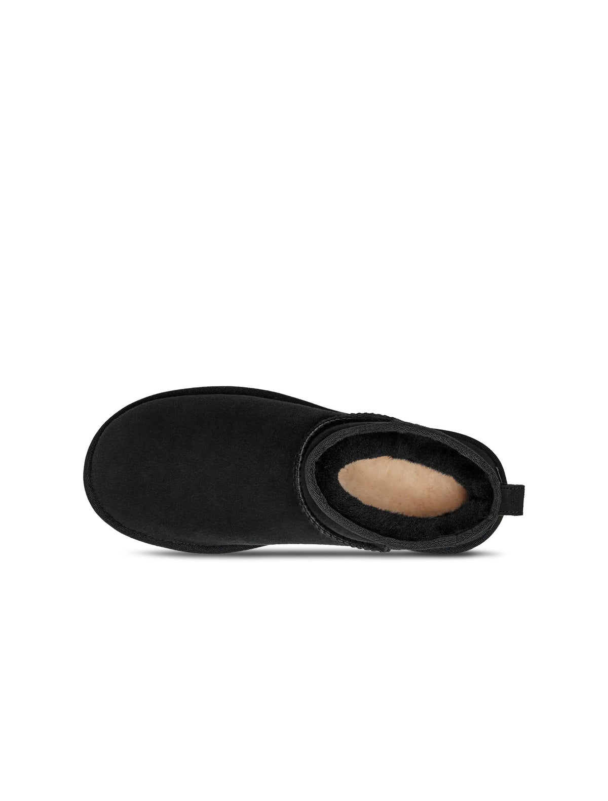 Women's UGG Classic Ultra Mini boots in black, side view with short shaft and rounded toe
