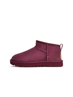 UGG women's Classic Ultra Mini boots in burnt magenta suede, side view