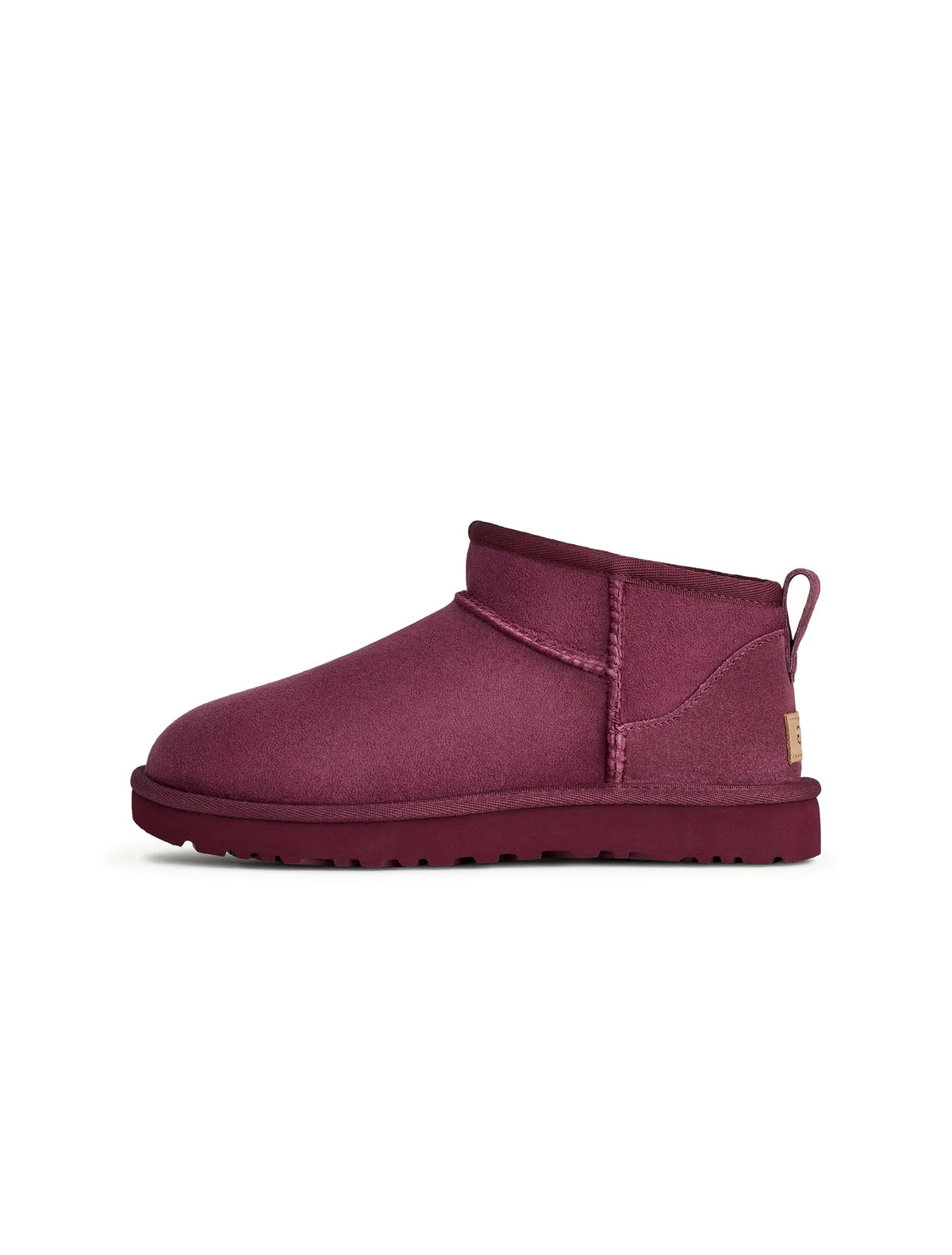 UGG women's Classic Ultra Mini boots in burnt magenta suede, side view