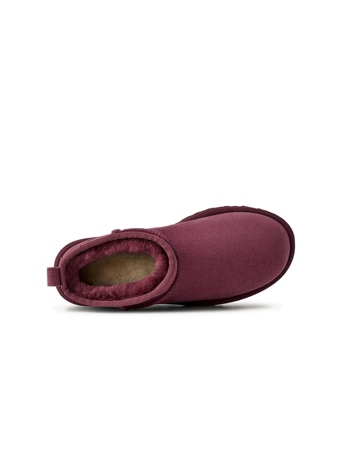 Women's UGG Classic Ultra Mini boots in burnt magenta suede, side view