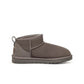 Grey UGG Women's Classic Ultra Mini footwear with plush sheepskin lining, showcased in a product image.