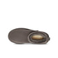 Grey UGG Women's Classic Ultra Mini footwear with plush sheepskin lining and durable sole, shown in a side view.