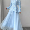 Floral Long Sleeve Tulle Dress - Pastel  Blue