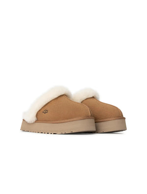UGG Womens Disquette Chestnut footwear by Denim Exchange, showing tan suede slip-on shoes with chunky soles and rounded toes.