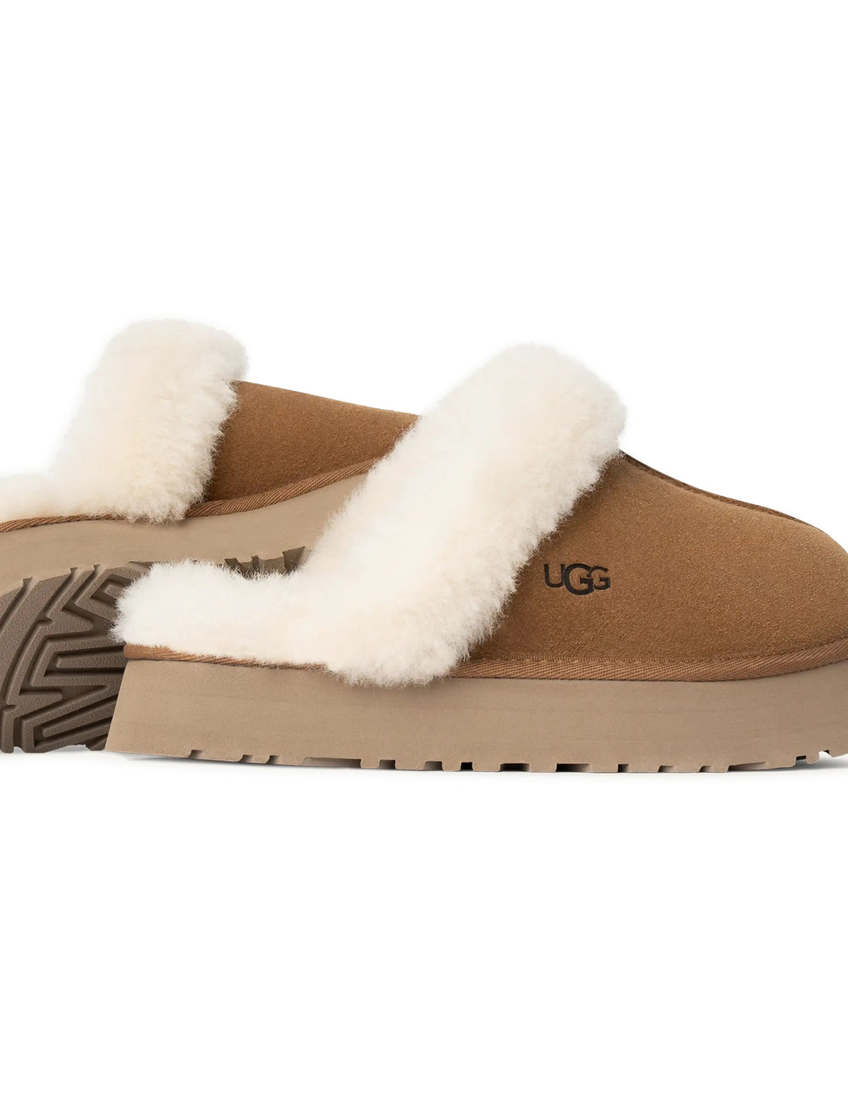 UGG Women's Disquette chestnut suede footwear with bow detail, stylish and comfortable women's shoes by Denim Exchange.