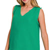 Zenana Double Gauze Raw Edge V-Neck Tank - K GREEN