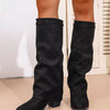 Point Toe Block Heels Boots - Black