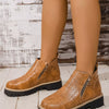 Round Toe Side Zip Ankle Boots - Orange
