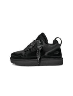Black UGG Womens Lowmel footwear for women, showcasing a stylish, comfortable design with a sleek black finish.