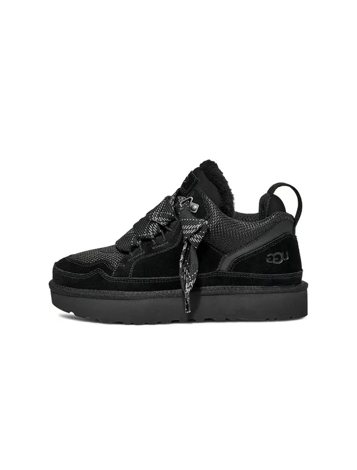 Black UGG Womens Lowmel footwear for women, showcasing a stylish, comfortable design with a sleek black finish.