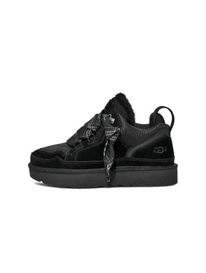 Black UGG Womens Lowmel footwear for women, showcasing a stylish, comfortable design with a sleek black finish.